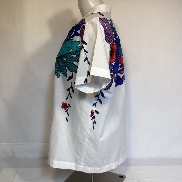 Vintage 80s Hilo Hattie Women’s Hawaiian Shirt White WithTropical Floral Design - Picture 6 of 11